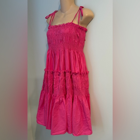 PINCH Anthropologie Rowdy Strappy Smocked Tiered Pink Sundress size S - Picture 4 of 7